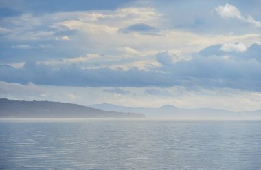 Quebec, Kanada 'daki Chaleur Körfezi' nin hava aracı görüntüsü