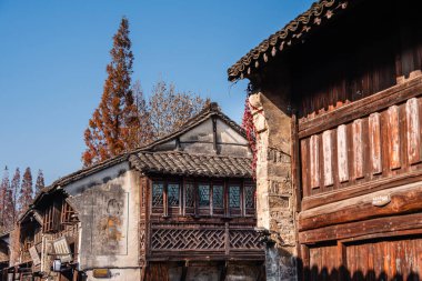 Wuzhen, China - December, 3 2023: View of historical city center at winter, HDR Image clipart