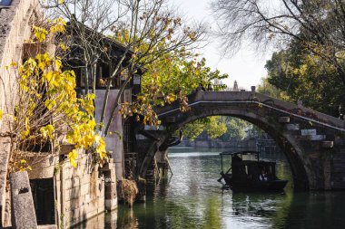 Wuzhen, Çin - 3 Aralık 2023: Kışın tarihi şehir merkezi, HDR Image