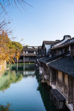 Wuzhen, Çin - 3 Aralık 2023: Kışın tarihi şehir merkezi, HDR Image