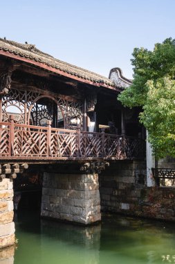 Wuzhen, China - December, 3 2023: View of historical city center at winter, HDR Image clipart