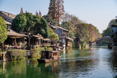 Wuzhen, Çin - 3 Aralık 2023: Kışın tarihi şehir merkezi, HDR Image