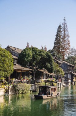 Wuzhen, China - December, 3 2023: View of historical city center at winter, HDR Image clipart