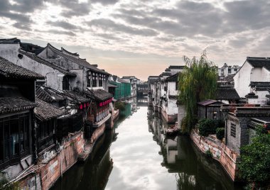 Xitang, Çin - 12 Aralık 2023: Kışın Tarihi Köy, Hdr Image