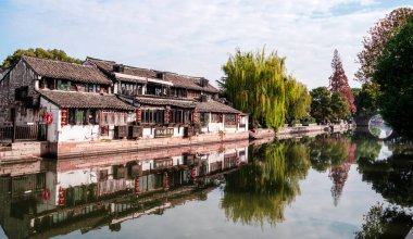 Xitang, Çin - 12 Aralık 2023: Kışın Tarihi Köy, Hdr Image