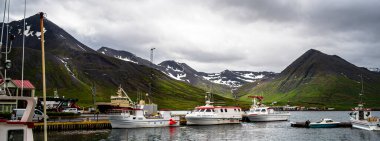 Siglufjordur, Iceland - July 23 2024 : Beautiful view of fishing town at Iceland clipart