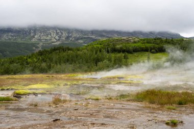 Yaz mevsiminde İzlanda 'da Geysir manzarası