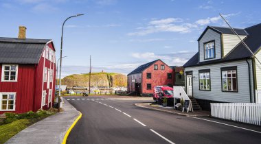 Stykkisholmur, Iceland - July 20 2024 : Picturesque harbour in summertime, HDR Image clipart