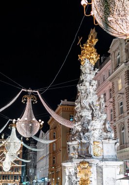 Viyana, Avusturya - 24 Kasım 2024: Geceleri güzel eski kasaba manzarası