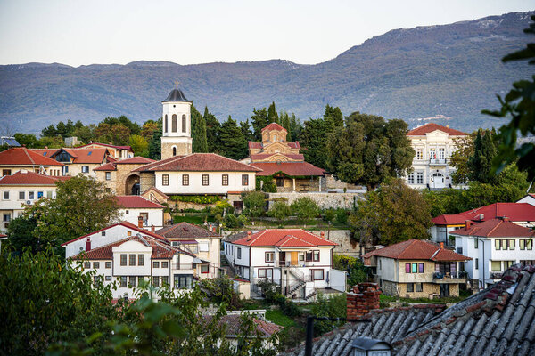 Оферид, Северная Македония - 23 октября 2024 года: Исторический центр города в сумерках, HDR Image