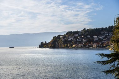 Ohri, Kuzey Makedonya - 23 Ekim 2024: Günbatımında tarihi kent merkezi, HDR Görüntü