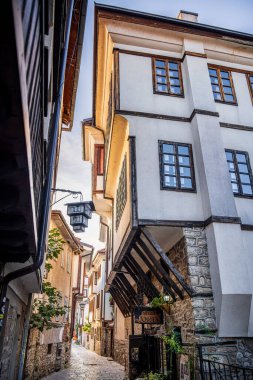 Ohri, Kuzey Makedonya - 23 Ekim 2024: Günbatımında tarihi kent merkezi, HDR Görüntü