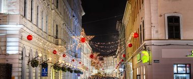 Timisoara, Romanya - 10 Aralık 2024: Yılbaşı zamanı tarihi merkez