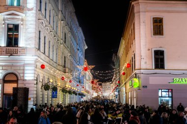 Timisoara, Romanya - 10 Aralık 2024: Yılbaşı zamanı tarihi merkez