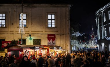 Timisoara, Romanya - 10 Aralık 2024: Yılbaşı zamanı tarihi merkez
