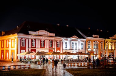 Timisoara, Romanya - 10 Aralık 2024: Yılbaşı zamanı tarihi merkez