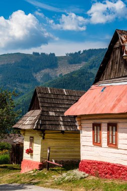 Vlkolinec, Slovakya - 15 Ağustos 2024: Güneşli havada tarihi merkez, HDR Görüntü