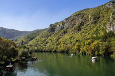 Visegrad, Bosnia and Herzegovina - September 2, 2024 : Historical town on the Drina River, HDR Image clipart