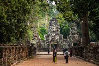 Angkor, Kamboçya - 26 Ocak 2025: Kamboçya 'daki Preah Khan Tapınağı' nın antik kalıntıları