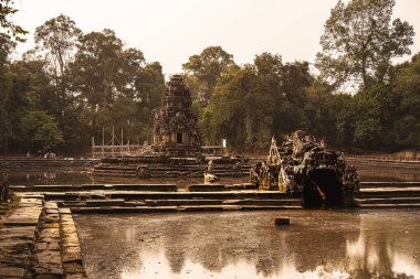 Kamboçya 'daki antik Neak Pean Tapınağı manzarası