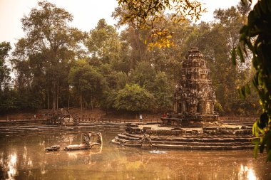 Kamboçya 'daki antik Neak Pean Tapınağı manzarası
