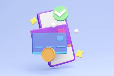 Detaylı 3D görüntüleme akıllı telefon, bozuk para, kredi kartı ve işaretli yüzen unsurlar ile temassız ödemelerin kolaylığını gösteriyor.