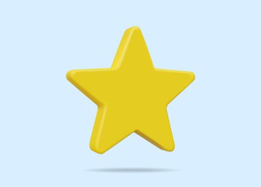 Basit arkaplanı olan minimalist altın yıldız simgesinin 3D vektör çizimi. Ödüller, başarılar, reytingler, yüksek kaliteli semboller, değerlendirmeler, başvurular, popüler hizmetler hakkındaki fikirler.