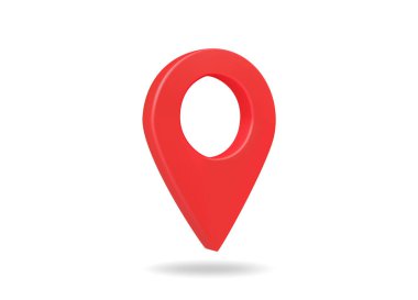 Konum iğne simgesinin 3B vektör çizimi. Yol noktaları, GPS haritaları, navigasyon, seyahat, konum göstergeleri, dijital, uygulamalar, web siteleri için, beyaz arkaplanda izole edilmiş.
