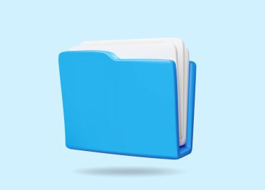 İçinde beyaz bir belge olan bir mavi belge dosya simgesinin 3B vektör çizimi. Veri depolama, çalışma dosyalarını düzenleme veya belgeleri yönetme fikirleri. İş, teknoloji veya dijital veri için