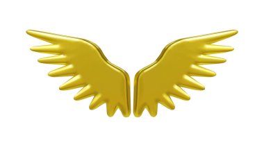 3D Vektör İllüstrasyon Render Altın Kanat Simgesi, Minimal, Modern Şekil, Beyaz Arkaplanda Parlak İzole Başarı Sembolü, Özgürlük, Melek, Fantezi, Grafik, Logo, Dekorasyon, Kart.