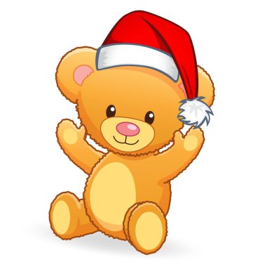 Noel Baba şapkalı sevimli oyuncak ayı.