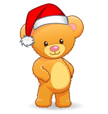 Noel Baba şapkalı sevimli oyuncak ayı.