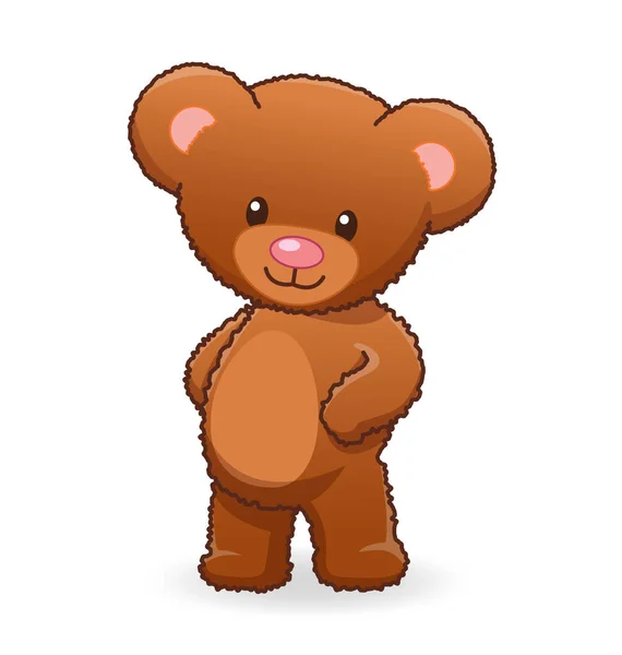 Cute Cuddly Brown Fuzzy Teddy Bear Standing — Stock Vector