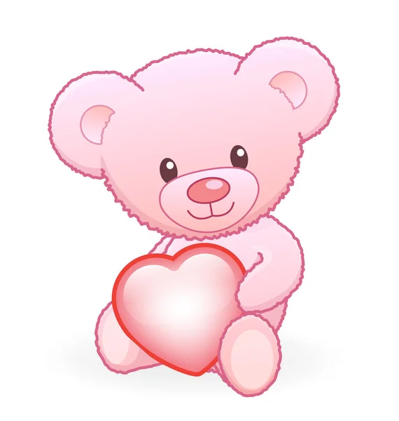 Cute Pink Teddy Bear Valentine Love Heart — Stock Vector
