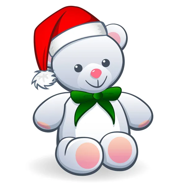Carino Orsacchiotto Bianco Coccolone Con Cappello Babbo Natale — Vettoriale Stock