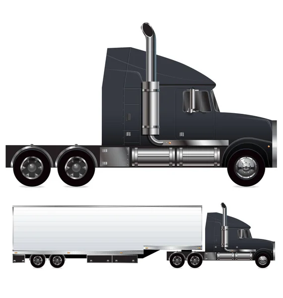 Semi Trailer Black Truck Long Nose — Stock Vector