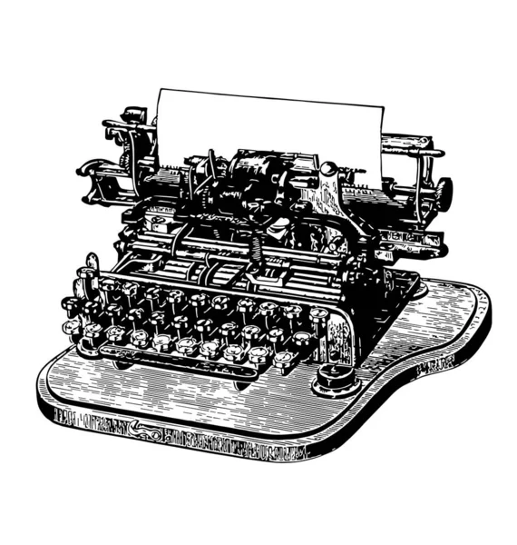 Vintage Antique Typewriter Black Ink Etching — Stock Vector