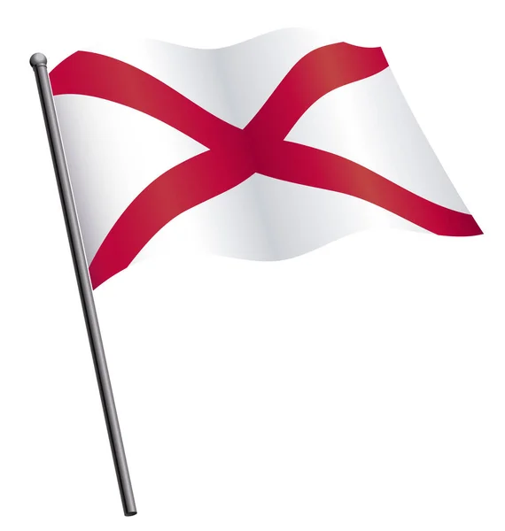 Alabama Állami Zászló Integetett Zászlórúd — Stock Vector