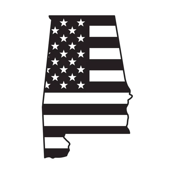 Alabama State Map Usa Zászló Fekete Fehér — Stock Vector