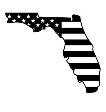 Florida eyaleti haritası şekil ile ABD bayrağı siyah beyaz