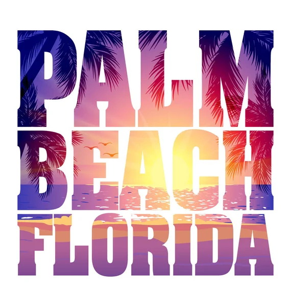 Pam Beach Florida Text Mit Abendlichem Sonnenuntergang — Stockvektor
