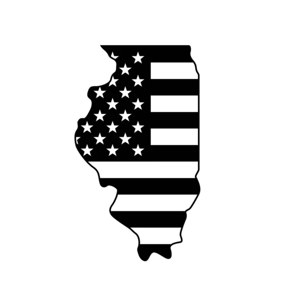 Illinois Eyalet Haritası Abd Bayrağı Siyah Beyaz — Stok Vektör