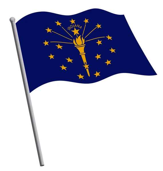 Indiana Staatsvlag Wapperend Vlaggenmast — Stockvector