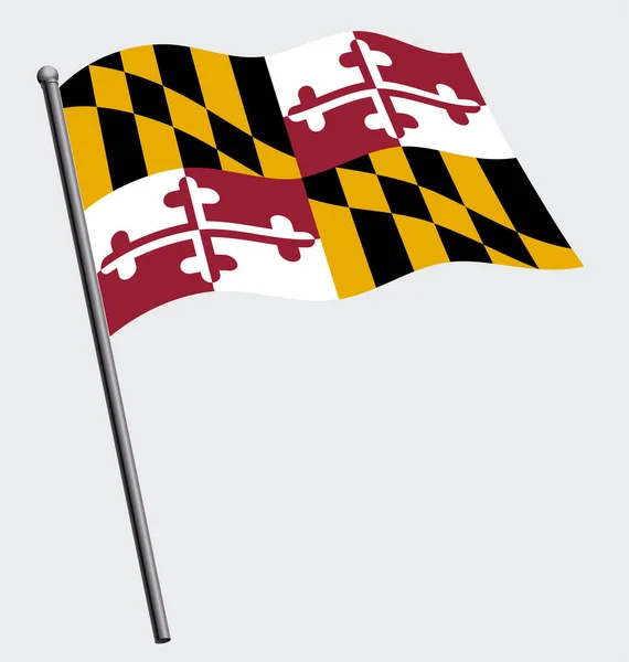 Doğru Maryland Eyalet Bayrağı Bayrak Direğinde Dalgalanıyor — Stok Vektör