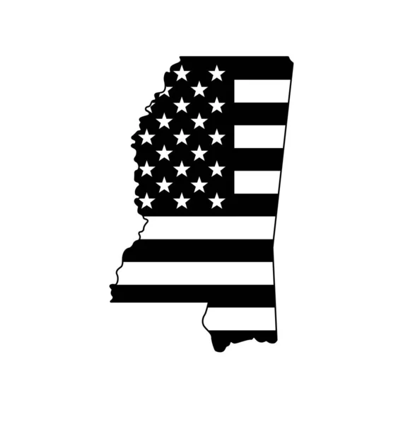 Mississippi Statliga Karta Form Med Usa Flagga — Stock vektor