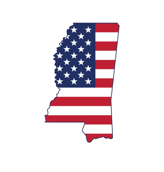 Mississippi Estado Mapa Forma Con Bandera — Archivo Imágenes Vectoriales