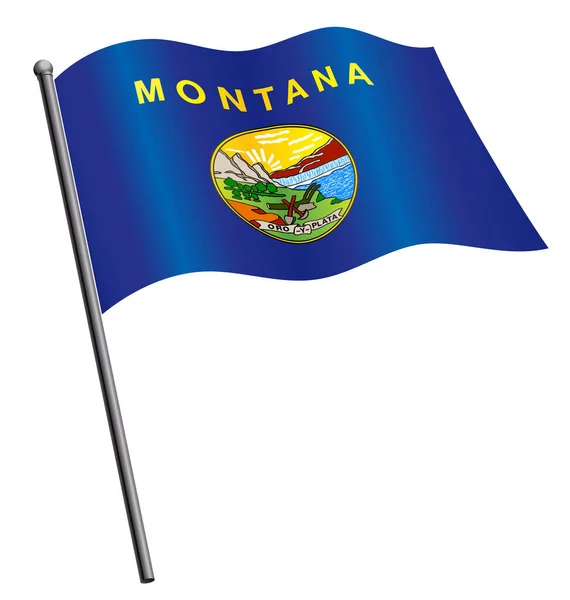 Montana Staat Vlag Zijde Zwaaien Vlaggenmast — Stockvector