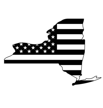 new york ny state shape with usa flag black white clipart