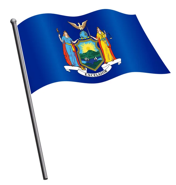 Nova York Bandeira Estado Que Voa Acenando Mastro — Vetor de Stock