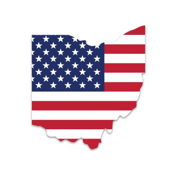 Ohio. ABD bayrağı ile eyalet şekli.